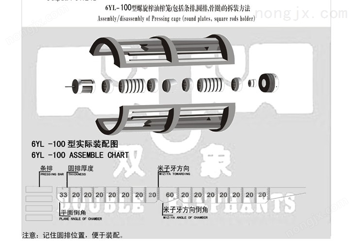 6YL-100型螺旋榨油機榨籠（包括條排，圓排，骨圈）的撤裝方法